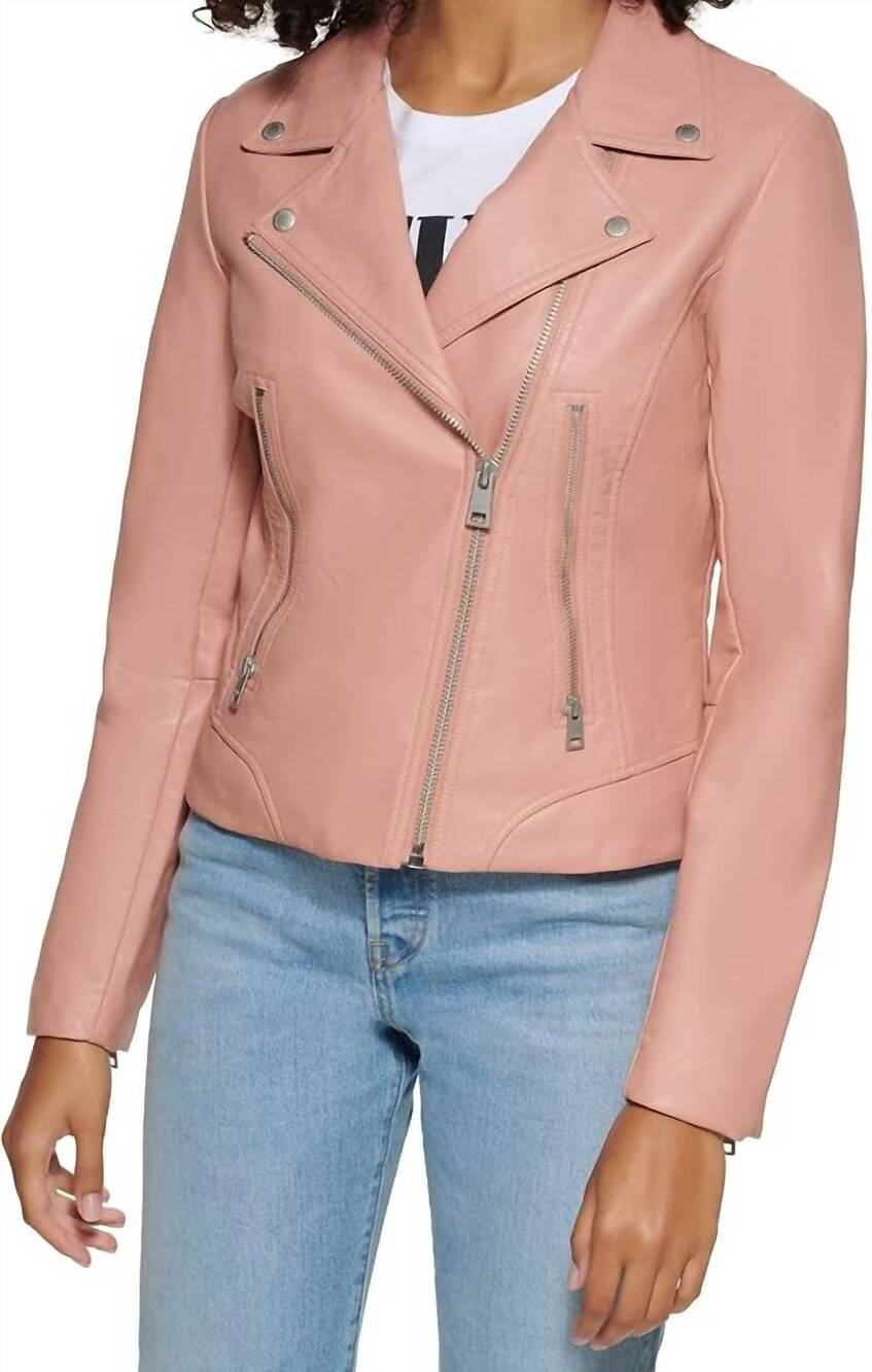 NEW LEVI'S faux leather asymmetrical moto jacket in cameo pink